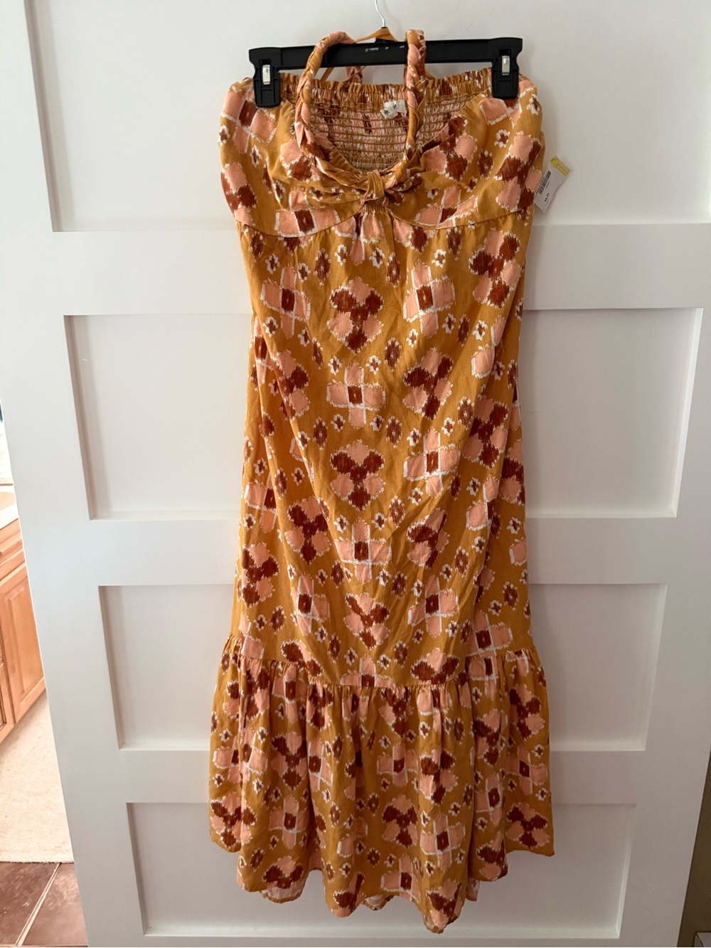 Aerie High Low Halter Maxi Sundress Boho Geometric Ikat Diamond Orange - Picture 4 of 10